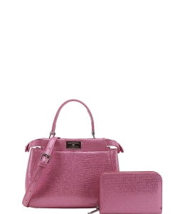 2-in-1 Fashion Metallic Satchel Handbag Wallet  Set ZG-2019A ROSE /